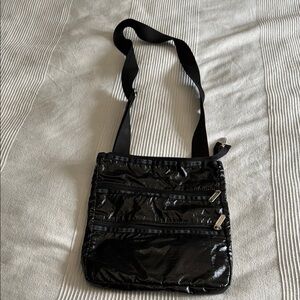 LeSportsac Black Shine 3-Zip Crossbody Bag